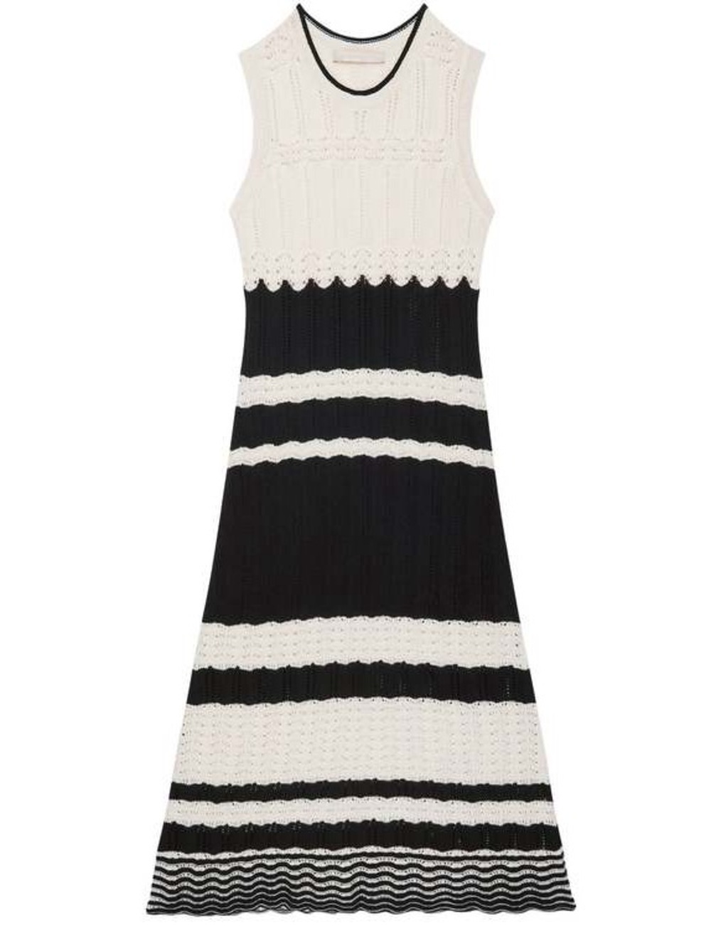 Open Knit Crochet Sweater Dress Black & White Midi Sleeveless Euro Summer Chic